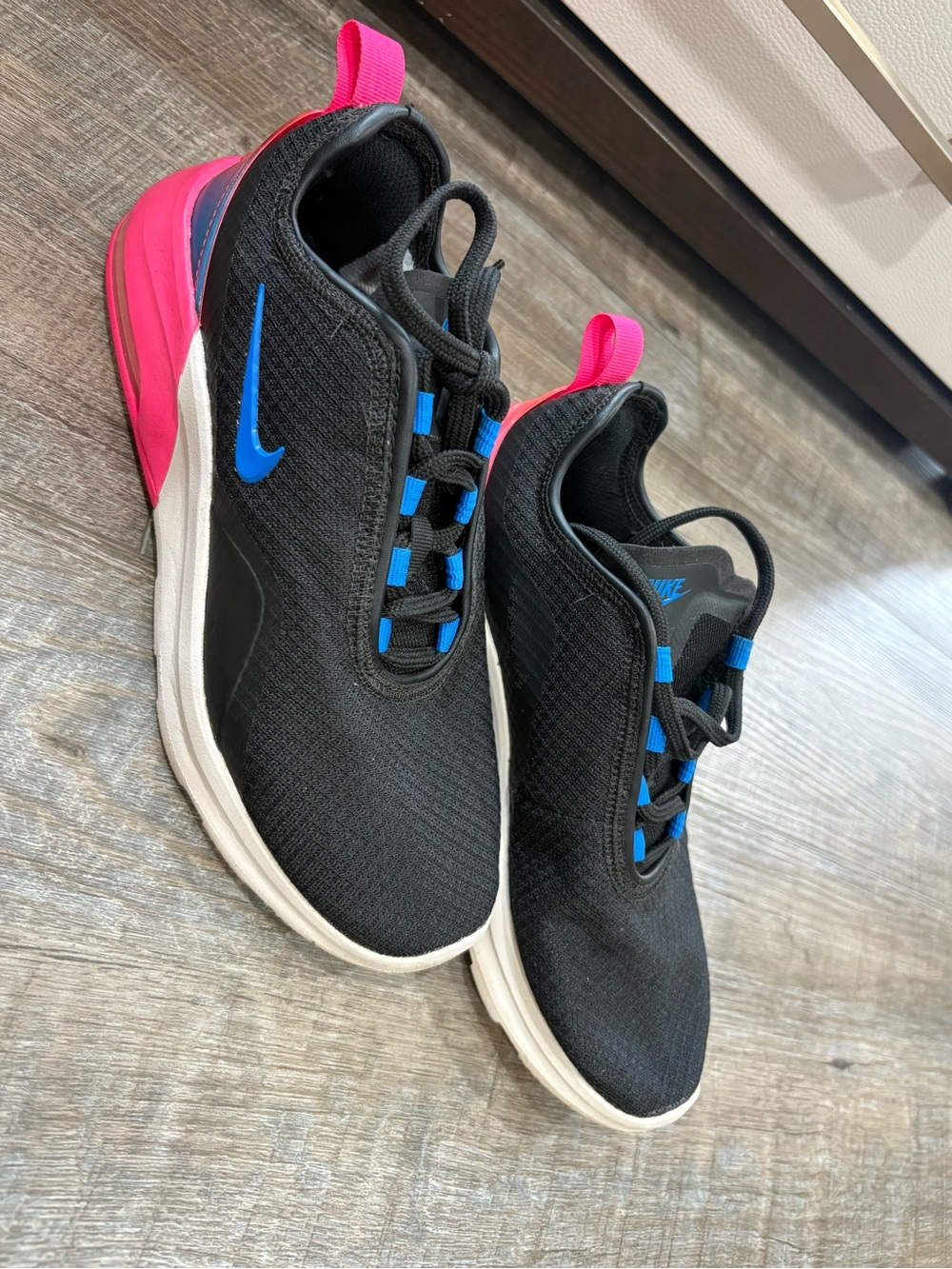 Nike Women's Black Slip-On Athletic Sneakers with Blue Swoosh & Pink Heel
